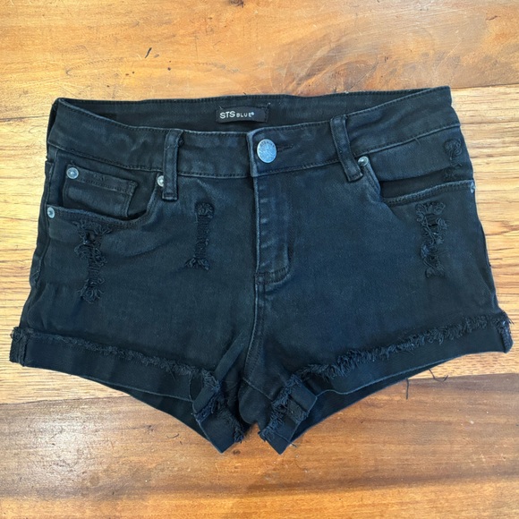 STS Blue Pants - STS Blue Mid Rise Distressed Cuffed Stretch Jean Shorts Black Size 26 Stretch